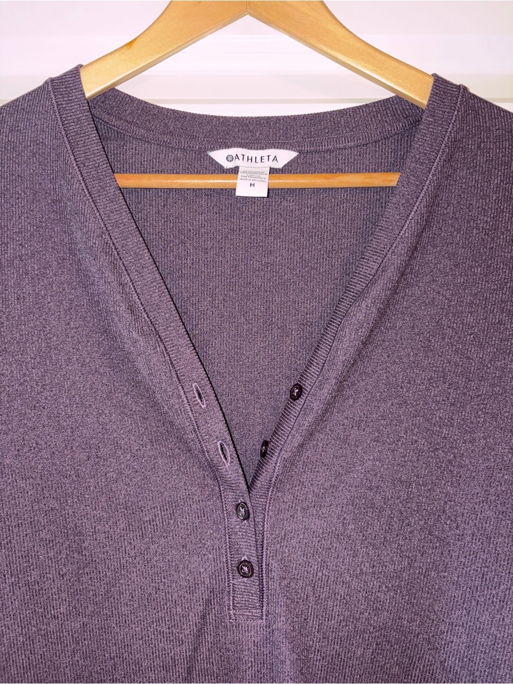 Athleta | Purple Long Sleeve Uptempo V-Neck Button Ribbed Henley Top - Picture 3 of 4